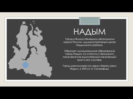 НАДЫМ Город в Ямало-Ненецком автономном округе России, административный центр Надымского района. Образует