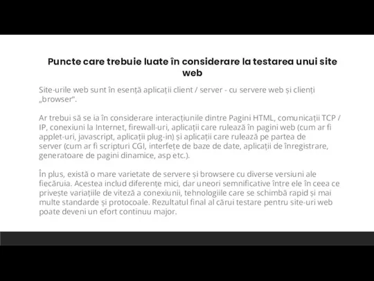 Puncte care trebuie luate în considerare la testarea unui site web Site-urile