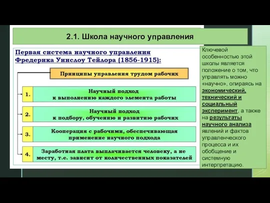 2.1. Школа научного управления Ключевой особенностью этой школы является положение о том,