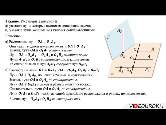 Задание. Рассмотрите рисунок и а) укажите лучи, которые являются сонаправленными; б) укажите