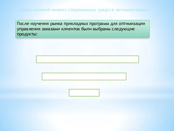 Сравнительный анализ современных средств автоматизации После изучения рынка прикладных программ для оптимизации