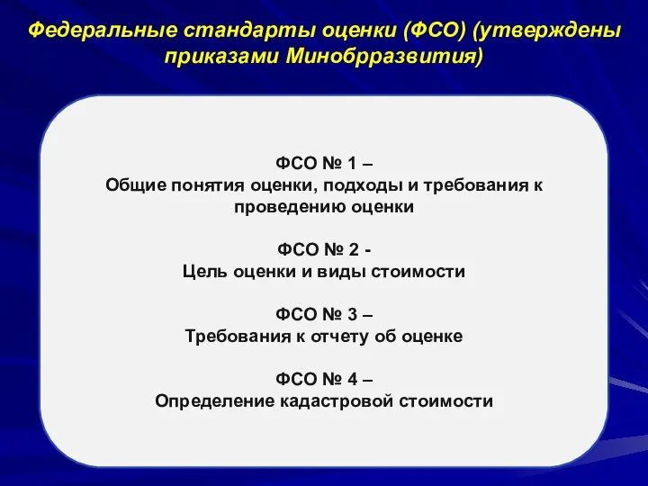 Федеральные стандарты оценки (ФСО) (утверждены приказами Минобрразвития) ФСО № 1 – Общие