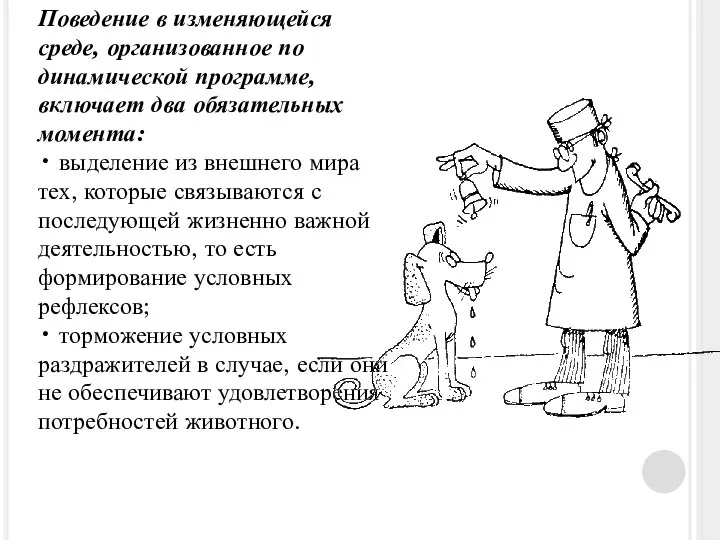 Поведение в изменяющейся среде, организованное по динамической программе, включает два обязательных момента: