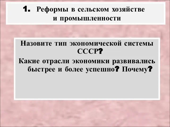 Назовите тип экономической системы СССР? Какие отрасли экономики развивались быстрее и более