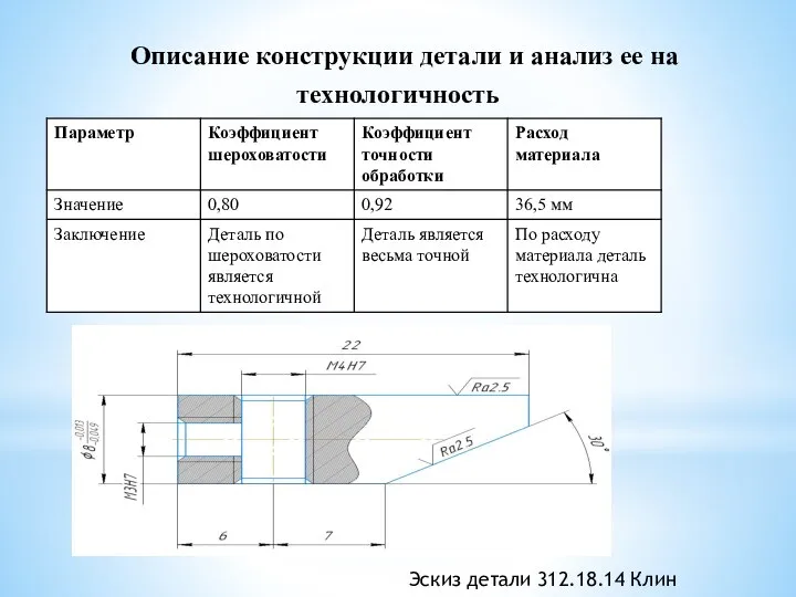 Описание конструкции детали и анализ ее на технологичность Эскиз детали 312.18.14 Клин