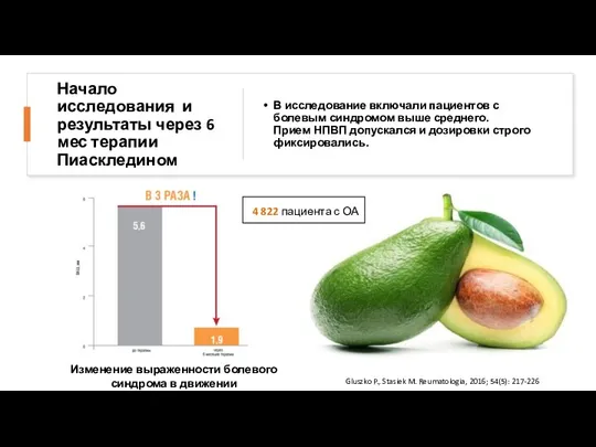 Начало исследования и результаты через 6 мес терапии Пиаскледином В исследование включали