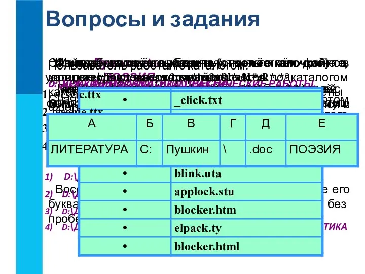 Вопросы и задания Что такое файл? Каковы основные правила именования файлов в