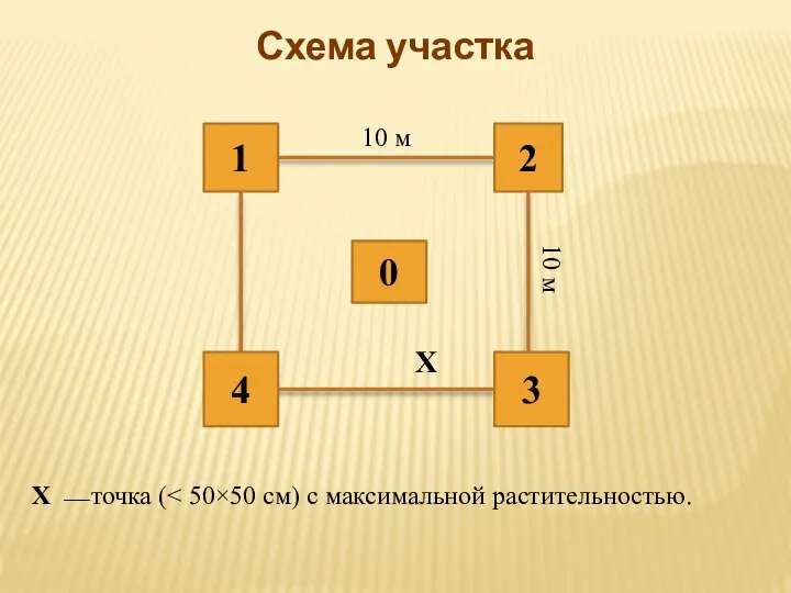 0 3 2 1 4 Схема участка Х Х ⎯ точка ( 10 м 10 м