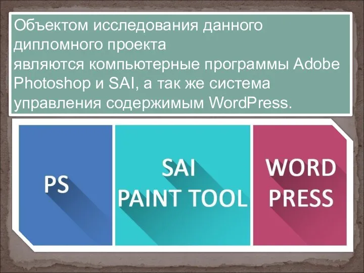 Объектом исследования данного дипломного проекта являются компьютерные программы Adobe Photoshop и SAI,