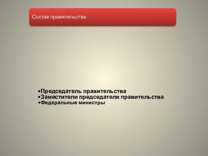 Председатель правительства Заместители председателя правительства Федеральные министры Состав правительства