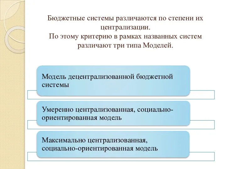 Бюджетные системы различаются по степени их централизации. По этому критерию в рамках