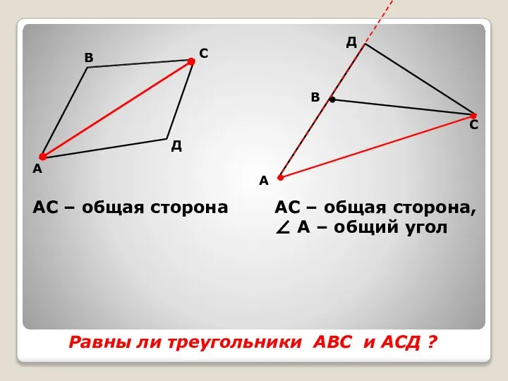 А В С Д А В С Д АС – общая сторона