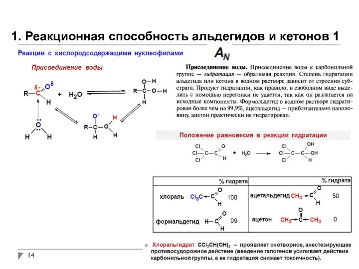 1. Реакционная способность альдегидов и кетонов 1
