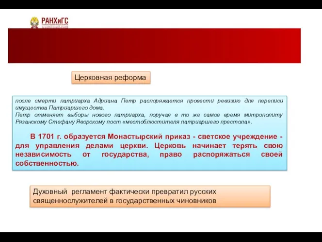 Церковная реформа после смерти патриарха Адриана Петр распоряжается провести ревизию для переписи