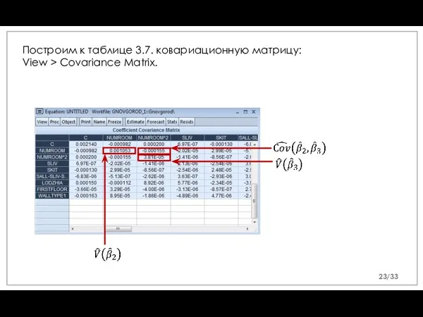 Построим к таблице 3.7. ковариационную матрицу: View > Covariance Matrix. /33