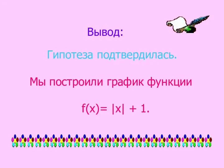 Вывод: Гипотеза подтвердилась. Мы построили график функции f(х)= |х| + 1.