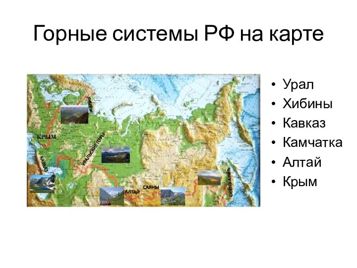 Горные системы РФ на карте а Урал Хибины Кавказ Камчатка Алтай Крым