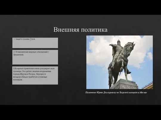 Внешняя политика Памятник Юрию Долгорукому на Тверской площади в Москве