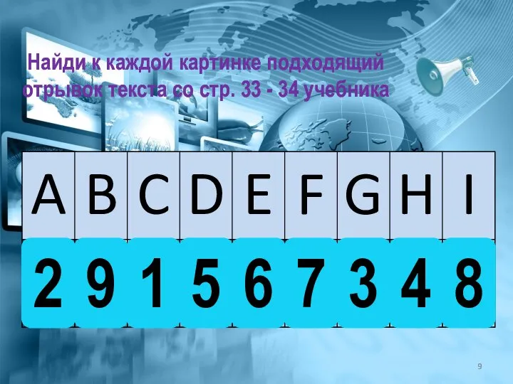 Найди к каждой картинке подходящий отрывок текста со стр. 33 - 34