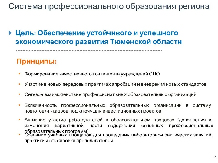 Система профессионального образования региона Принципы: Формирование качественного контингента учреждений СПО Сетевое взаимодействие