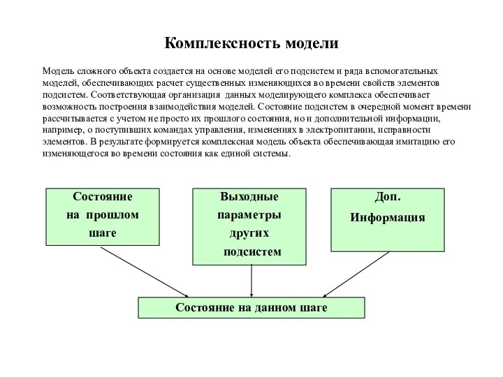 Комплексность модели Модель сложного объекта создается на основе моделей его подсистем и