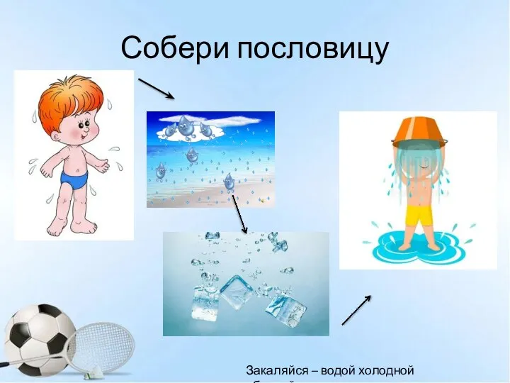 Собери пословицу Закаляйся – водой холодной обливайся