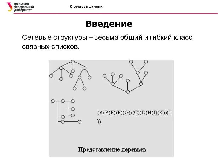 Структуры данных Введение Сетевые структуры – весьма общий и гибкий класс связных списков.