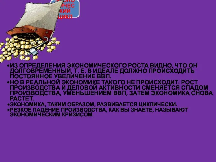 ЭКОНОМИЧЕСКИЙ ЦИКЛ ИЗ ОПРЕДЕЛЕНИЯ ЭКОНОМИЧЕСКОГО РОСТА ВИДНО, ЧТО ОН ДОЛГОВРЕМЕННЫЙ, Т. Е.