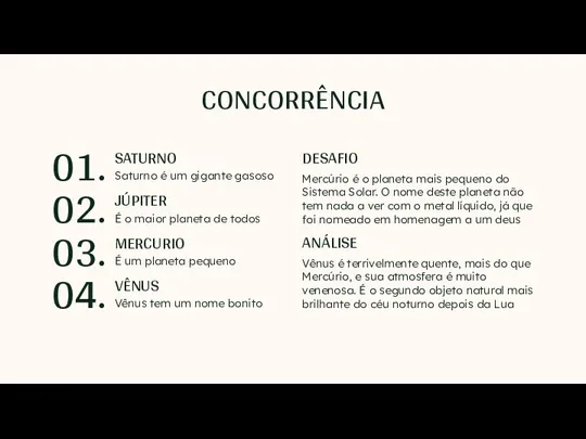 CONCORRÊNCIA Mercúrio é o planeta mais pequeno do Sistema Solar. O nome