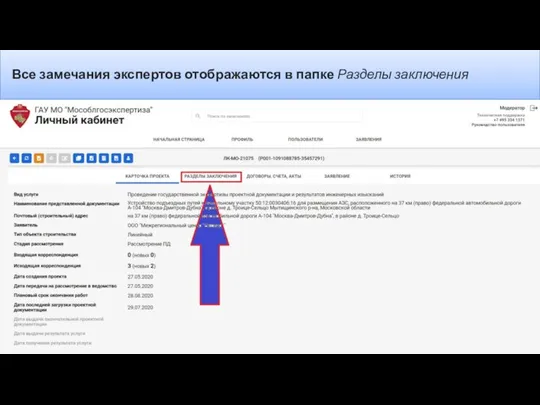 Все замечания экспертов отображаются в папке Разделы заключения