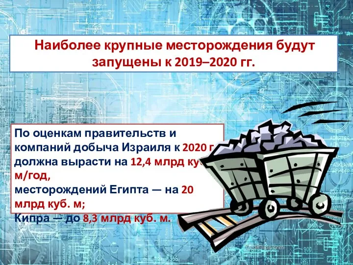 Наиболее крупные месторождения будут запущены к 2019–2020 гг. По оценкам правительств и