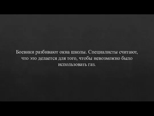 Боевики разбивают окна школы. Специалисты считают, что это делается для того, чтобы невозможно было использовать газ.