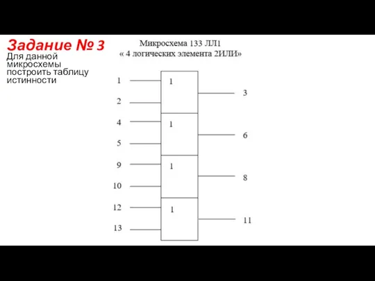 Задание № 3 Для данной микросхемы построить таблицу истинности