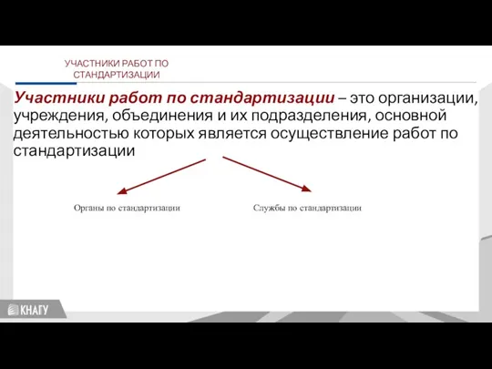 Стандартизация Участники работ по стандартизации – это организации, учреждения, объединения и их