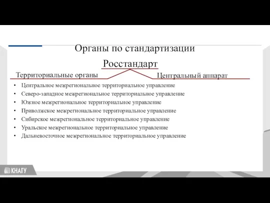 Стандартизация Органы по стандартизации Росстандарт Территориальные органы Центральный аппарат Центральное межрегиональное территориальное