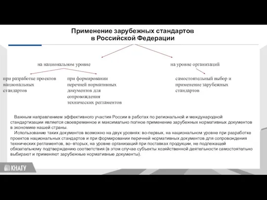 Стандартизация Применение зарубежных стандартов в Российской Федерации на национальном уровне на уровне