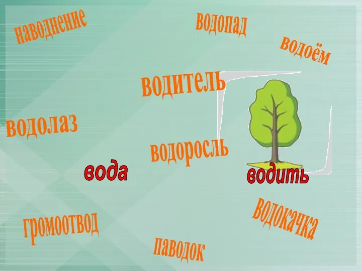 вода водить водопад громоотвод водокачка наводнение паводок водоросль водолаз водоём водитель