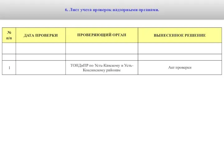 6. Лист учета проверок надзорными органами.