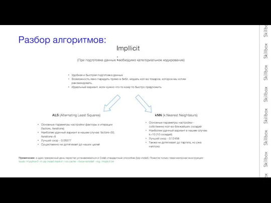 Разбор алгоритмов: Impllicit: Удобная и быстрая подготовка данных Возможность явно передать прямо