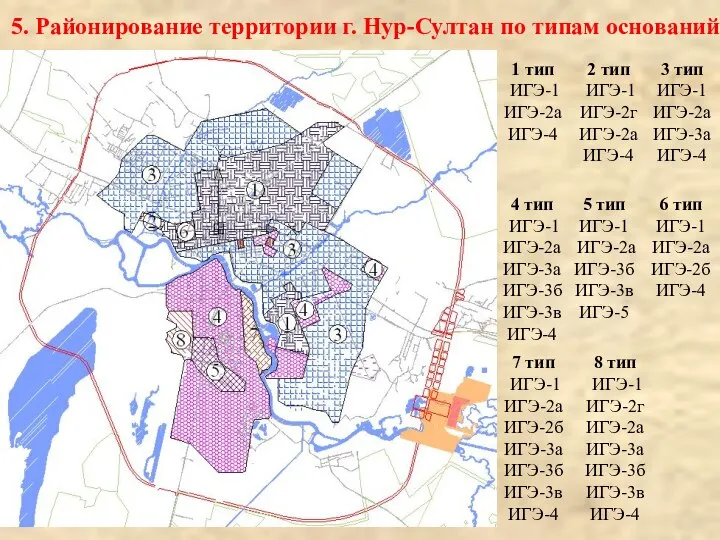 5. Районирование территории г. Нур-Султан по типам оснований 1 тип ИГЭ-1 ИГЭ-2а