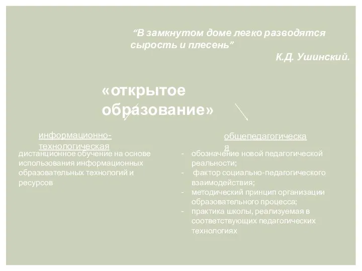 “В замкнутом доме легко разводятся сырость и плесень” К.Д. Ушинский. «открытое образование»