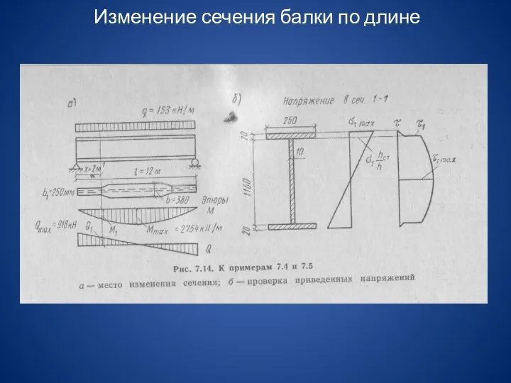 Изменение сечения балки по длине