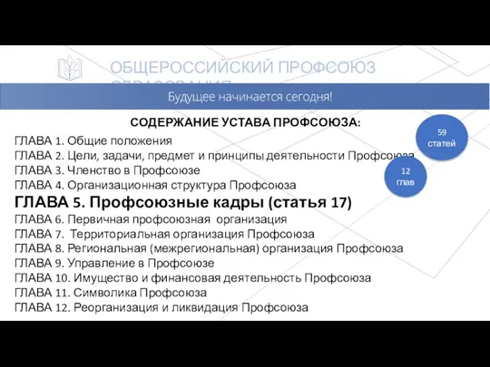 ОБЩЕРОССИЙСКИЙ ПРОФСОЮЗ ОБРАЗОВАНИЯ ГЛАВА 1. Общие положения ГЛАВА 2. Цели, задачи, предмет