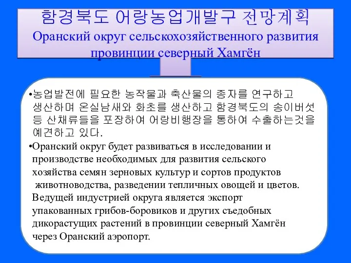 농업발전에 필요한 농작물과 축산물의 종자를 연구하고 생산하며 온실남새와 화초를 생산하고 함경북도의 송이버섯