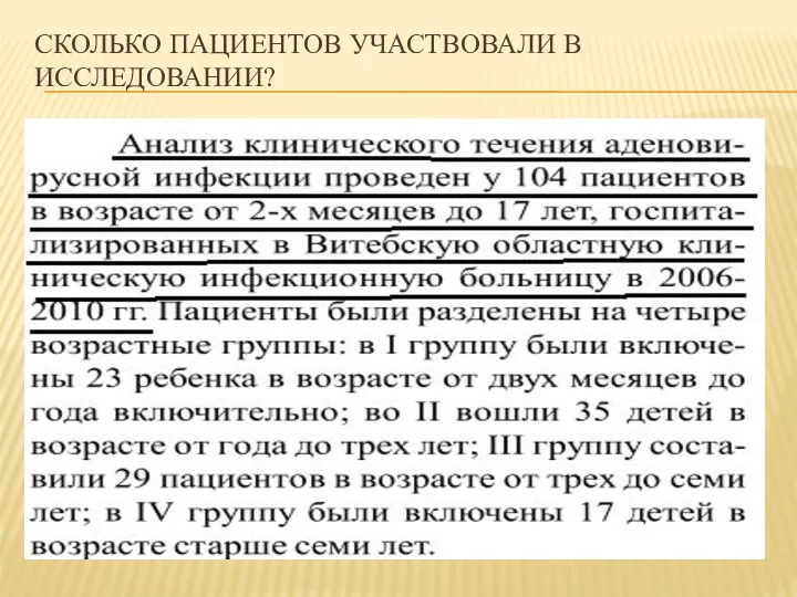 СКОЛЬКО ПАЦИЕНТОВ УЧАСТВОВАЛИ В ИССЛЕДОВАНИИ?