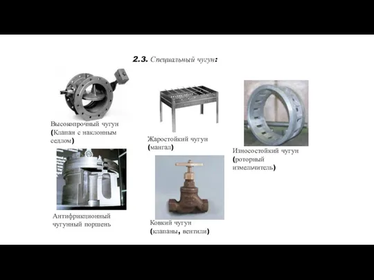 2.3. Специальный чугун: Высокопрочный чугун (Клапан с наклонным седлом) Жаростойкий чугун (мангал)