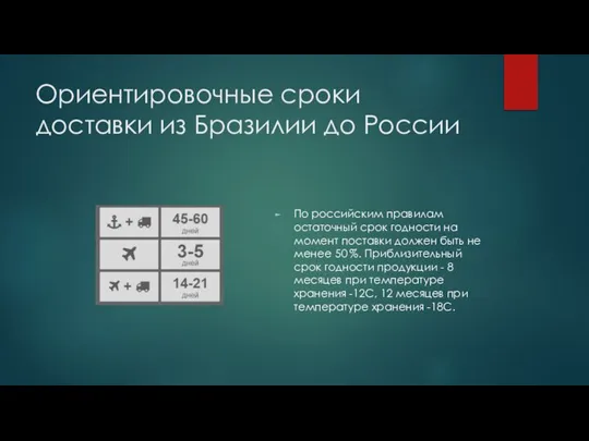 Ориентировочные сроки доставки из Бразилии до России По российским правилам остаточный срок