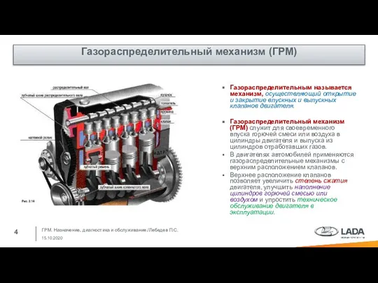 ГРМ. Назначение, диагностика и обслуживание./Лебедев П.С. 15.10.2020 Газораспределительный механизм (ГРМ) Газораспределительным называется