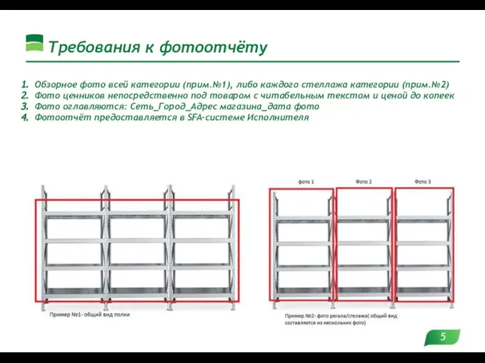 Требования к фотоотчёту Обзорное фото всей категории (прим.№1), либо каждого стеллажа категории
