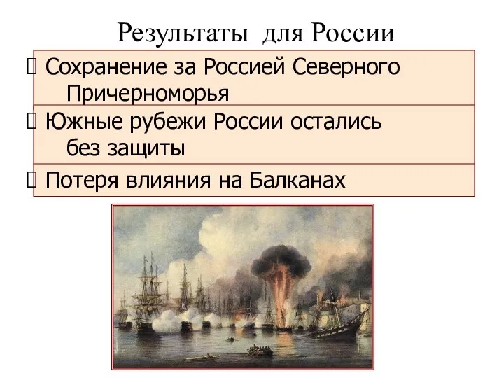 Результаты для России Сохранение за Россией Северного Причерноморья Южные рубежи России остались